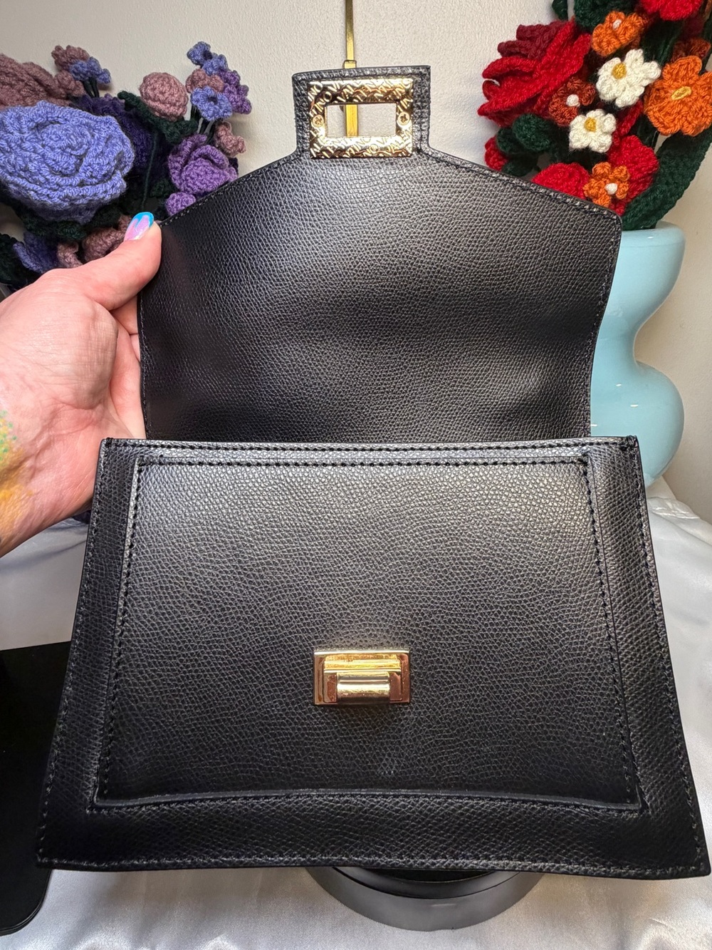 Valentino Black Leather Satchel with Gold Stud Detailing EUC with COA - Picture 7 of 10